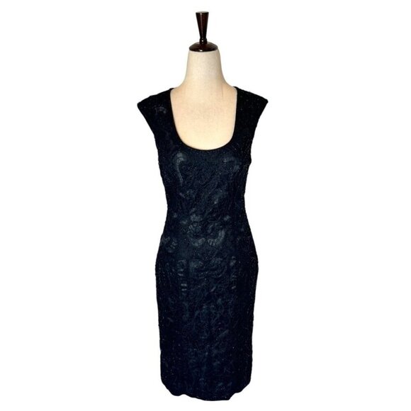 Sue Wong Dress Women 2 Black Lace Beaded‎ Illusion Knee Length Mini Sheath Party - Picture 2 of 14